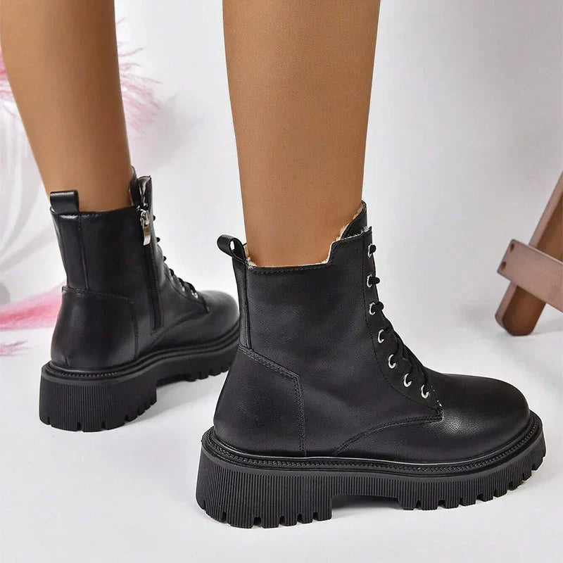 ChicPlush - Women's Plush Lace-Up Ankle Boots