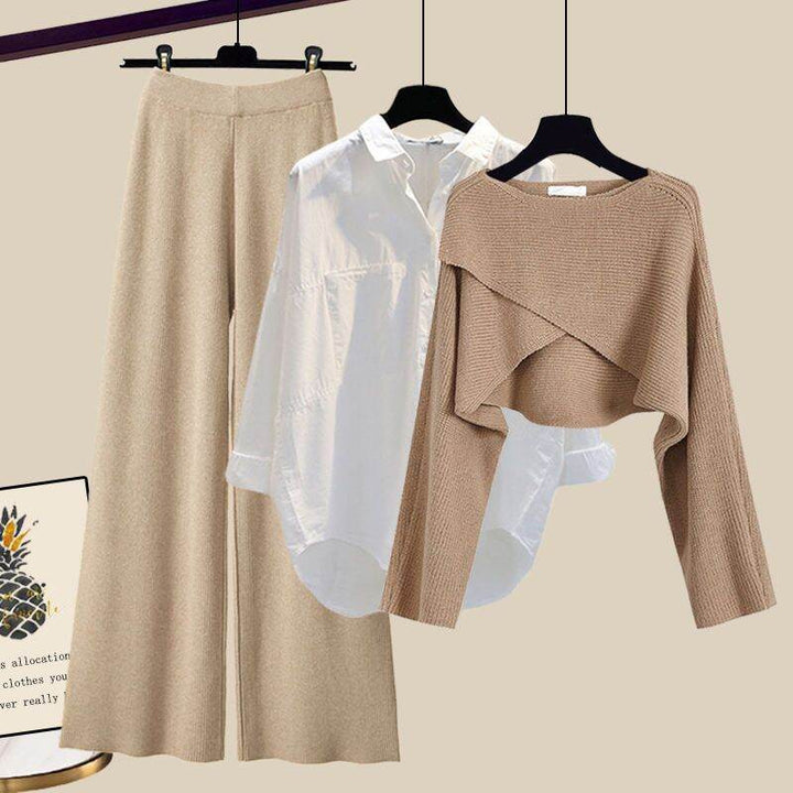 Women's Three-Piece Sweater Pants Set – Brown