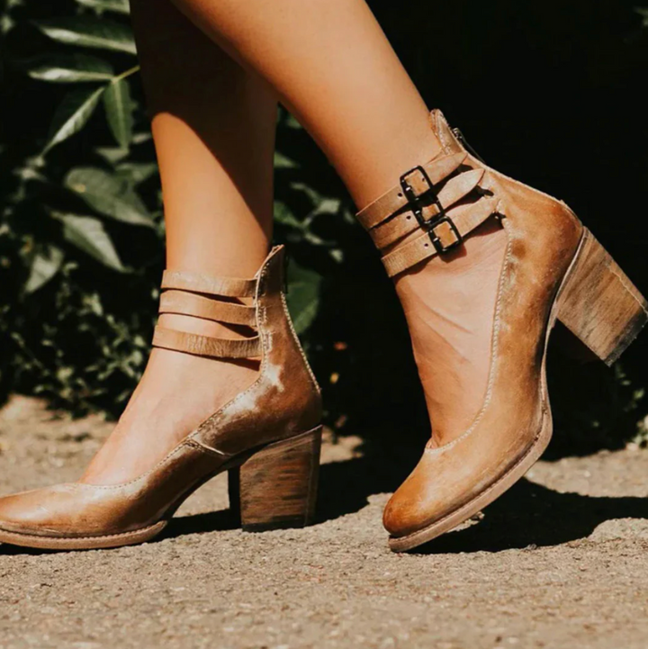 Zoey - Vintage Elegance Leather Heels