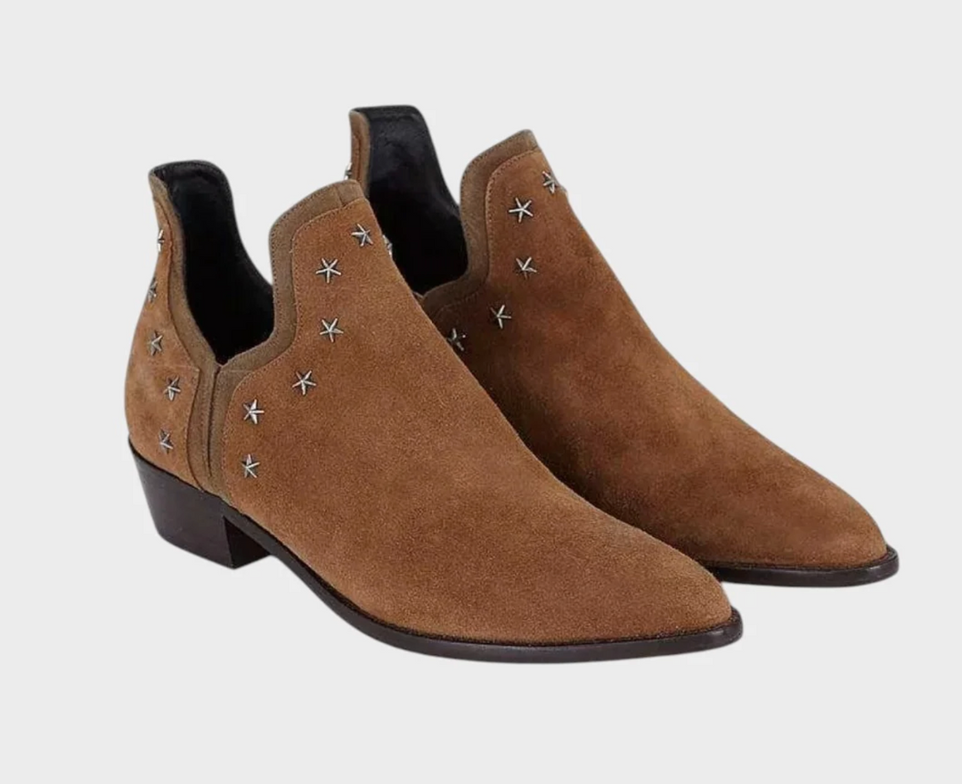 Women's Studded Leather Western Ankle Boots – Detail View