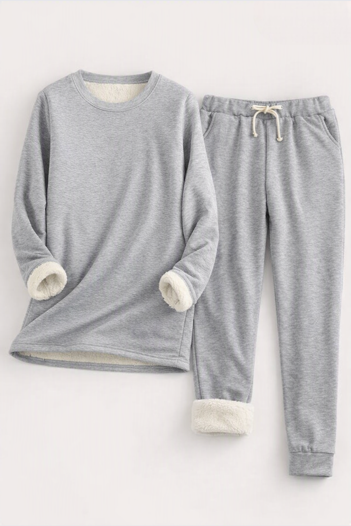 Women's Fleece Lined Loungewear Set – Light Gray