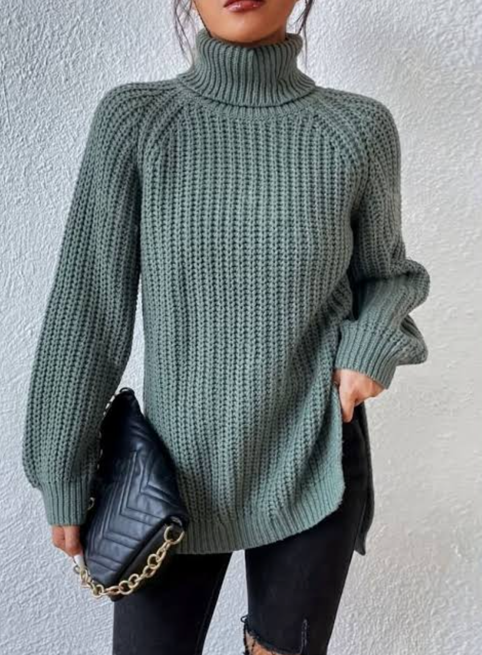 Women's Chunky Knit Turtleneck Sweater – Green
