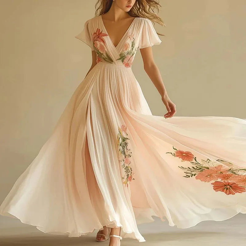 LUMIELLA – ELEGANT HIGH WAIST V-NECK PARTY DRESS