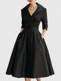 Thaliora | Women's Satin Shawl Collar Midi Dress