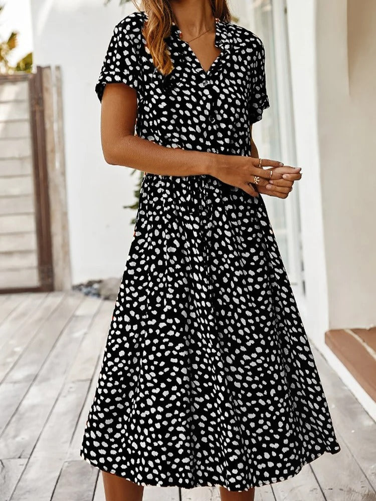 ZARA – SOFT-SPOTTED BUTTON-UP MIDI DRESS