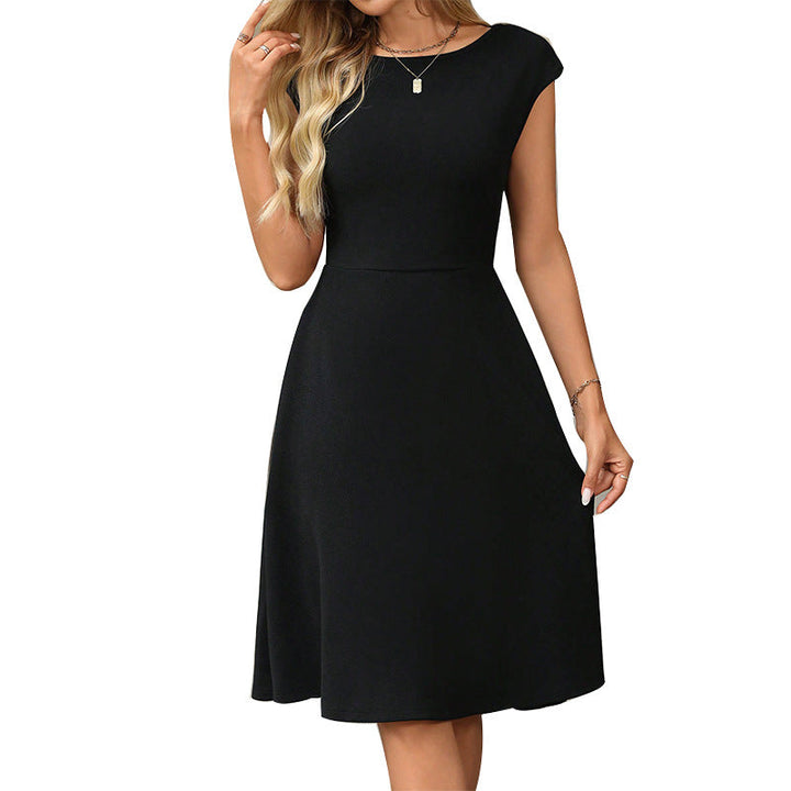 ADELE - BLACK CAP SLEEVE SKATER MINI DRESS 6