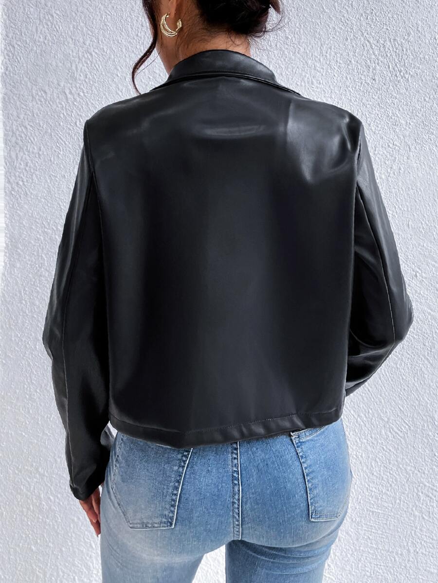 ADRIENNE - CROPPED WIDE COLLAR FAUX LEATHER JACKET 4