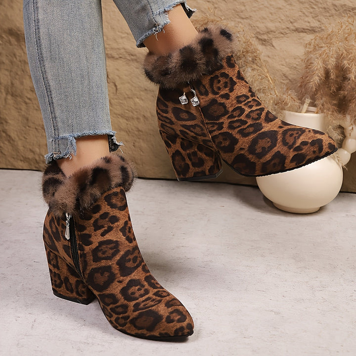 HERMINIE | WOMEN'S FUR TRIM BLOCK HEEL ANKLE BOOTS