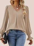 Sloane | Women's V-Neck Ruffle Cuff Blouse