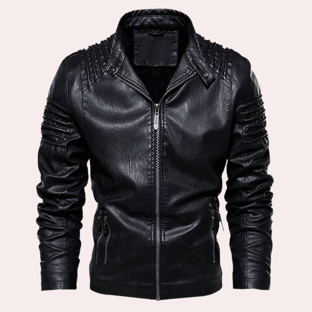 ALARIC | MEN'S LEATHER JACKET VINTAGE BIKER BROWN STAND COLLAR 2