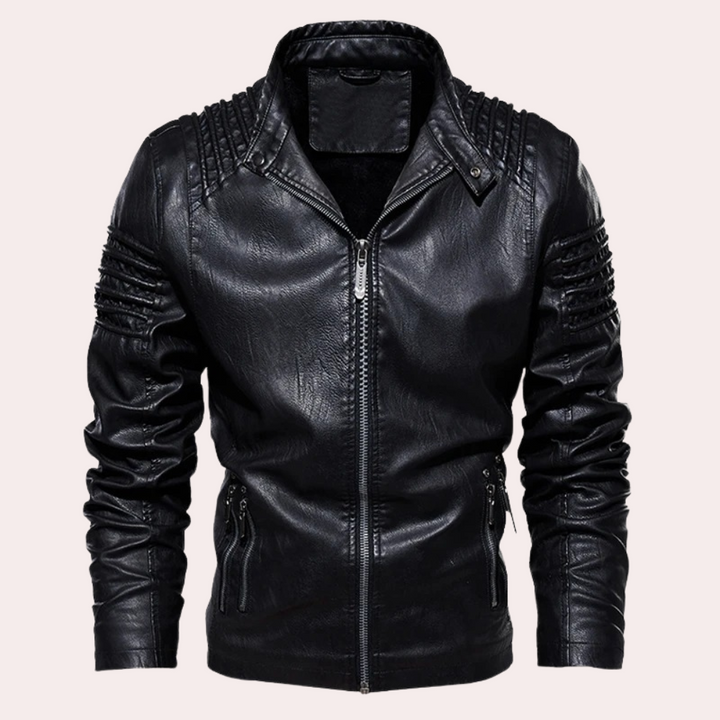 Men's Vintage Leather Biker Jacket – Black