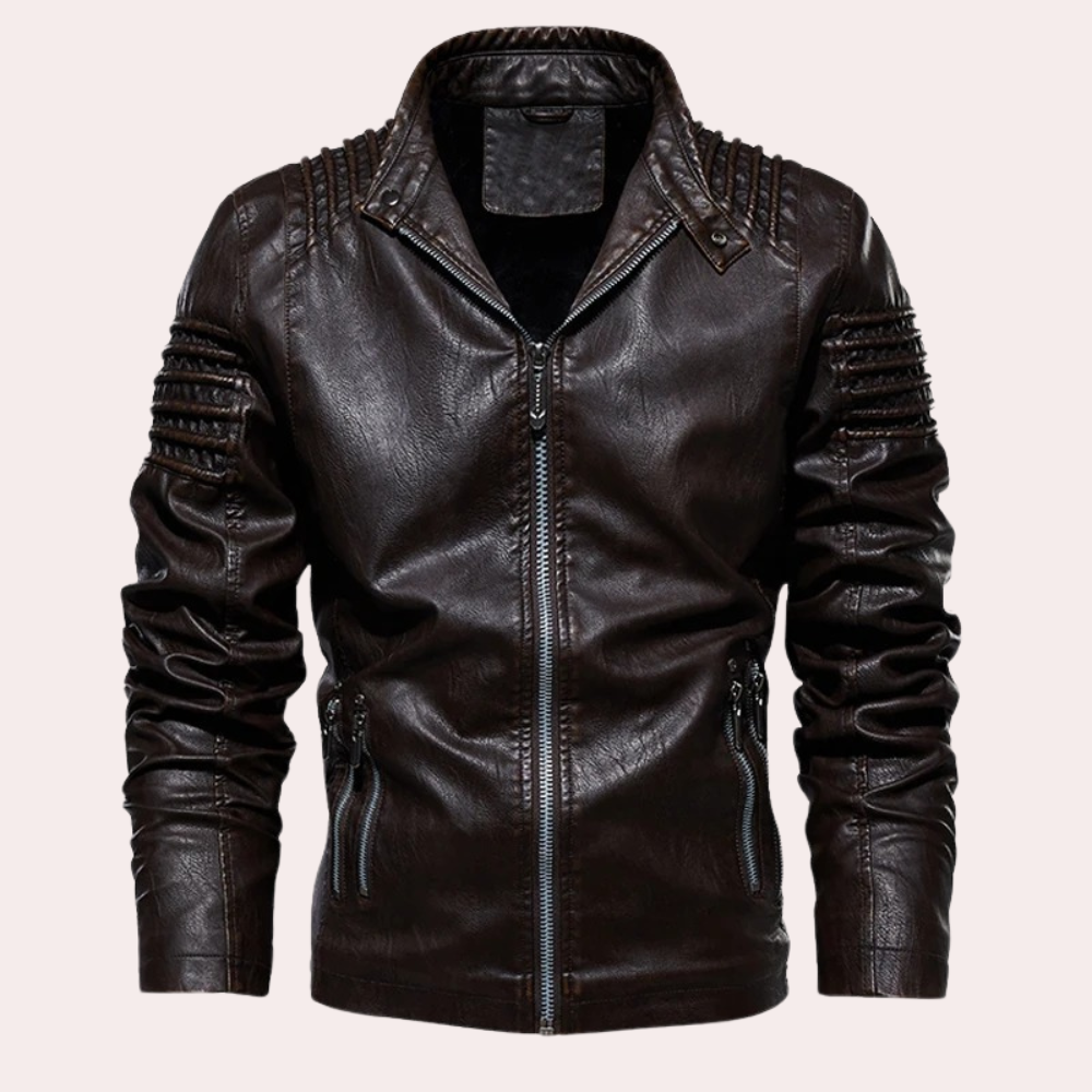 Men's Vintage Leather Biker Jacket – Detail View