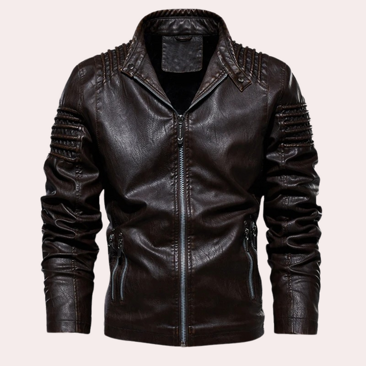 Men's Vintage Leather Biker Jacket – Detail View