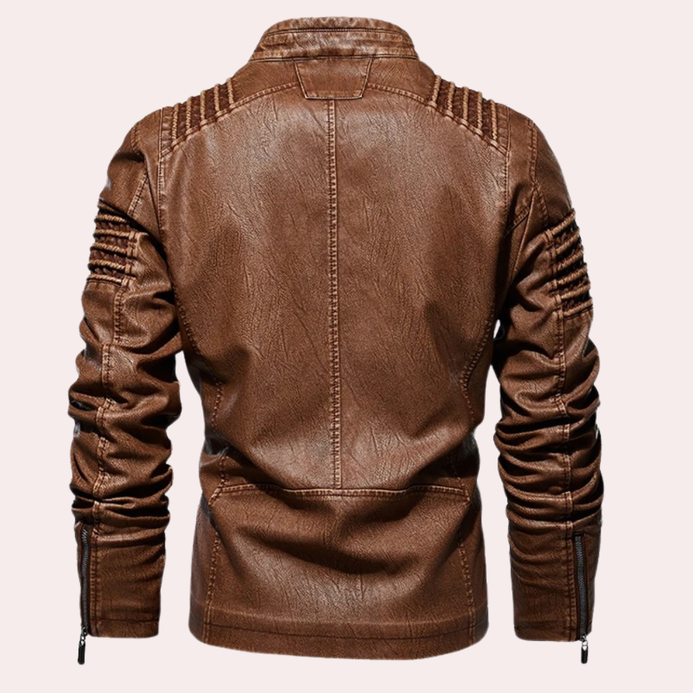 Men's Vintage Leather Biker Jacket – Detail View