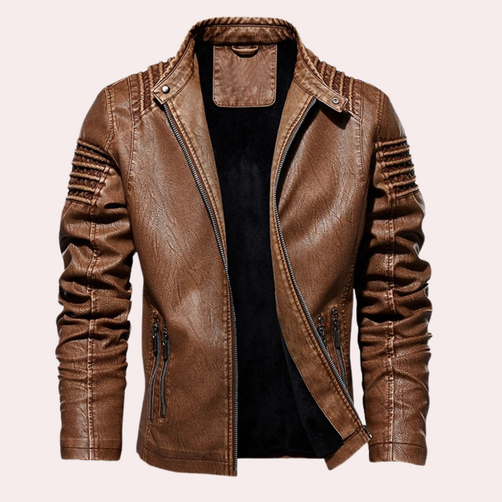 Men's Vintage Leather Biker Jacket – Detail View