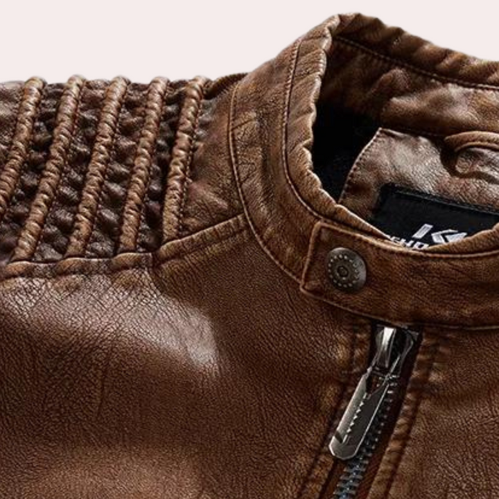 Men's Vintage Leather Biker Jacket – Detail View