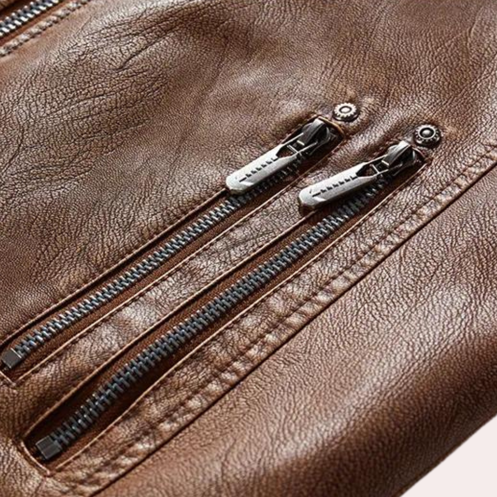 Men's Vintage Leather Biker Jacket – Detail View