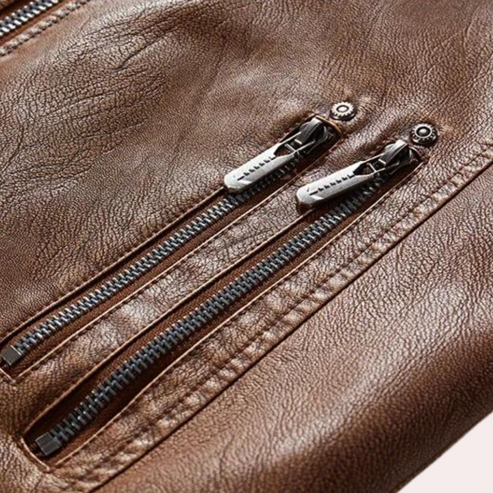 Men's Vintage Leather Biker Jacket – Detail View