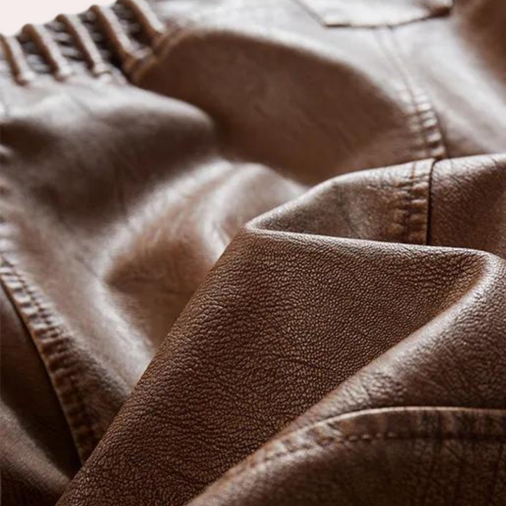 Men's Vintage Leather Biker Jacket – Detail View