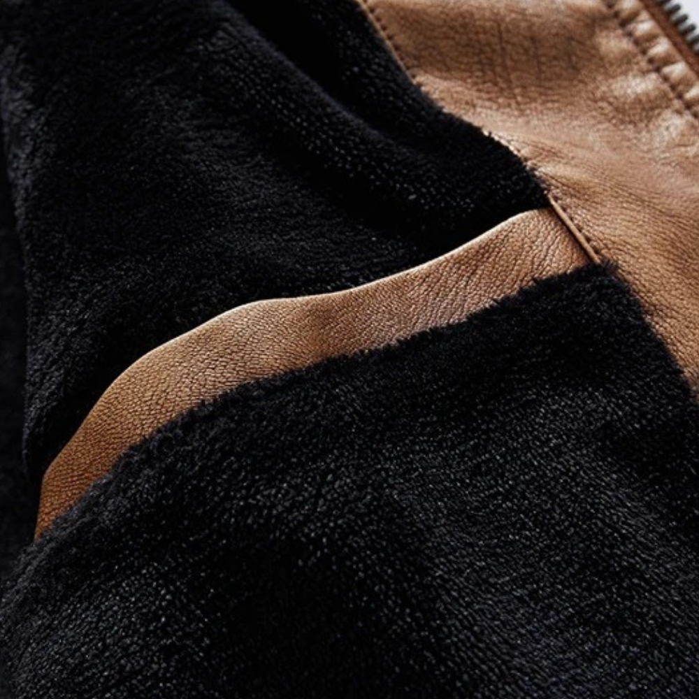 Men's Vintage Leather Biker Jacket – Detail View