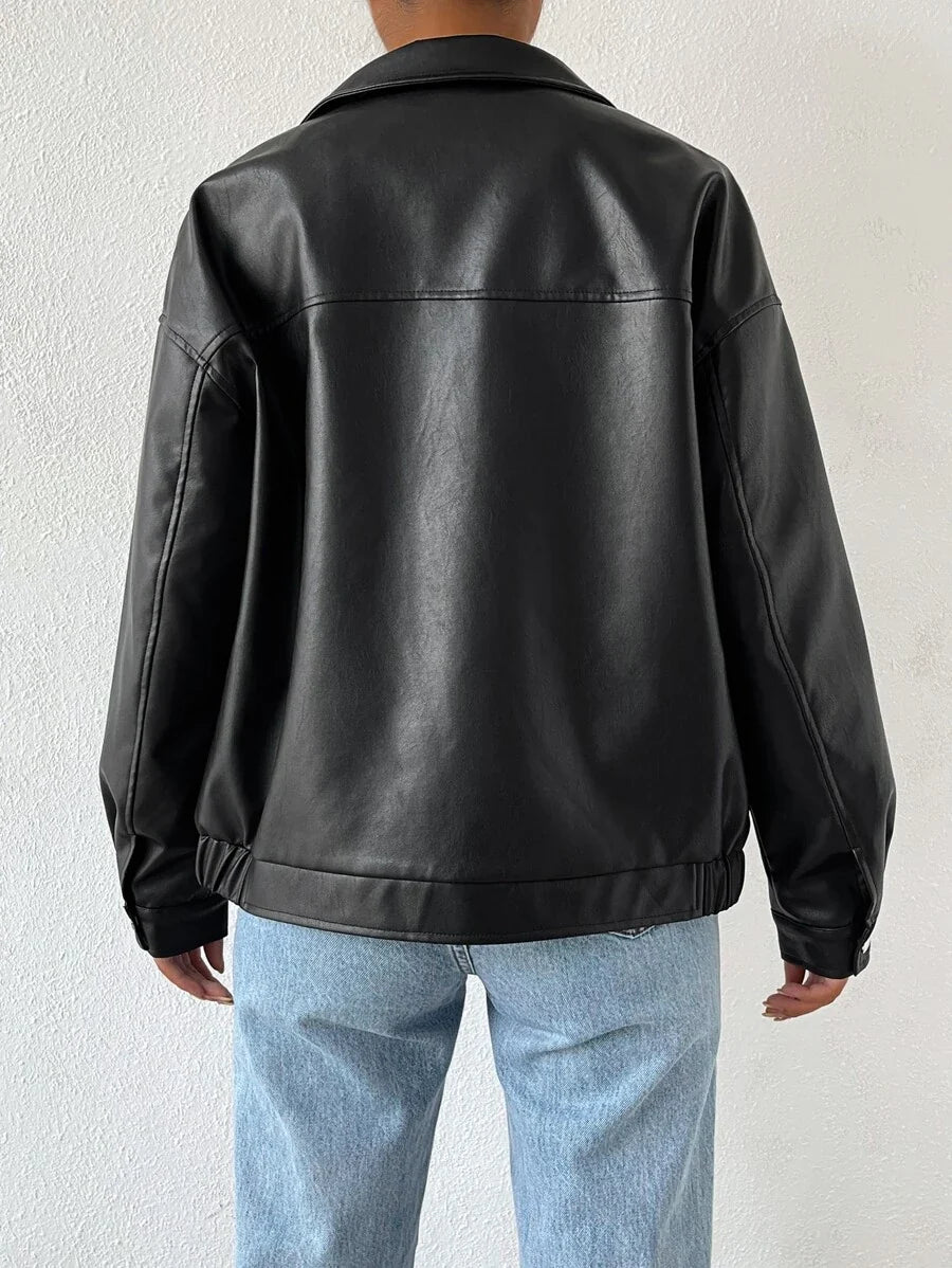 ALBERTINE - OVERSIZED DROP SHOULDER FAUX LEATHER JACKET 10