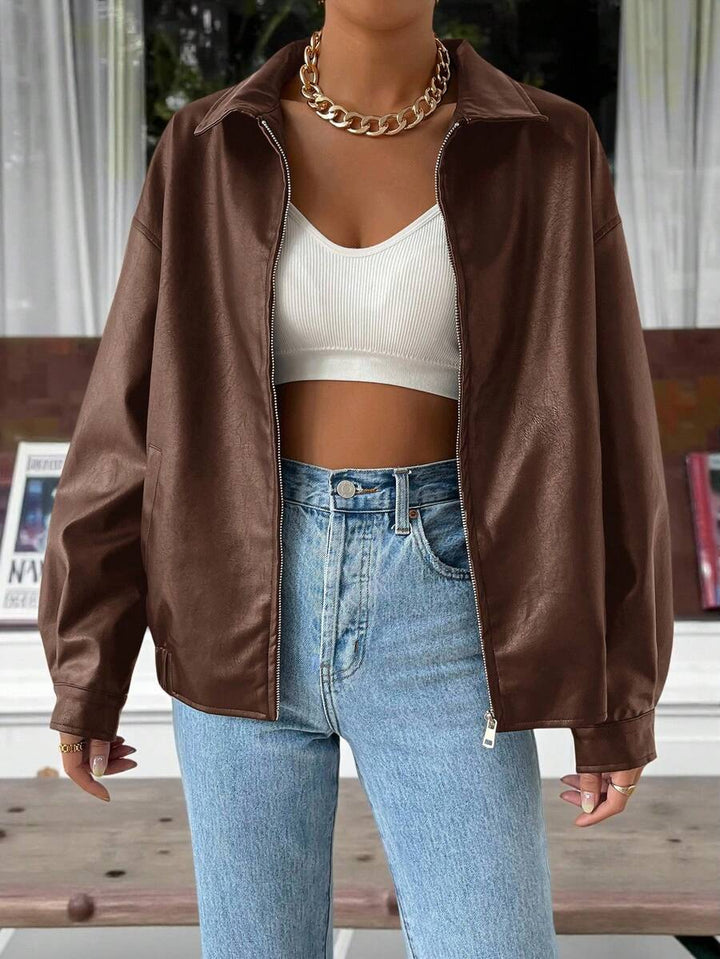 ALBERTINE - OVERSIZED DROP SHOULDER FAUX LEATHER JACKET 3