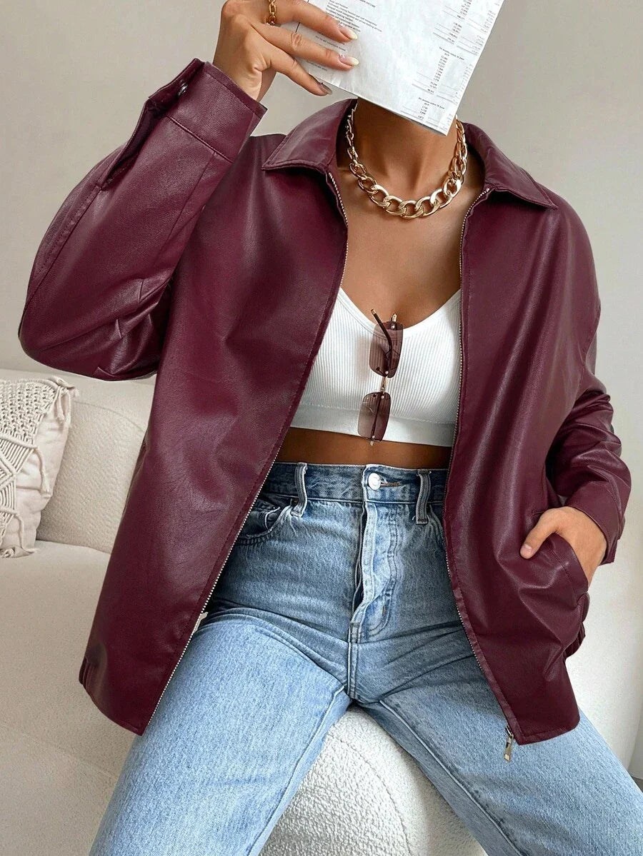 ALBERTINE - OVERSIZED DROP SHOULDER FAUX LEATHER JACKET 4