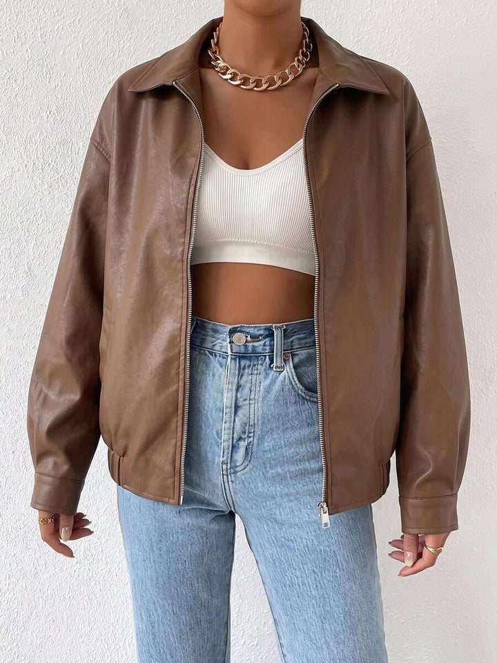 ALBERTINE - OVERSIZED DROP SHOULDER FAUX LEATHER JACKET 7
