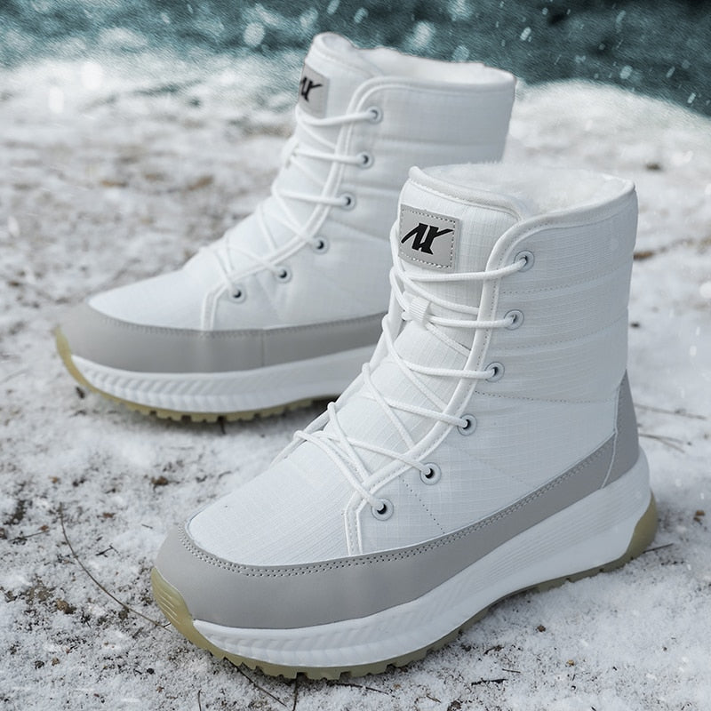 Women's Lace Up Waterproof Snow Boots – White