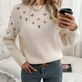 ALPHONSINE | WOMEN'S FLORAL EMBROIDERED CREW NECK KNIT SWEATER