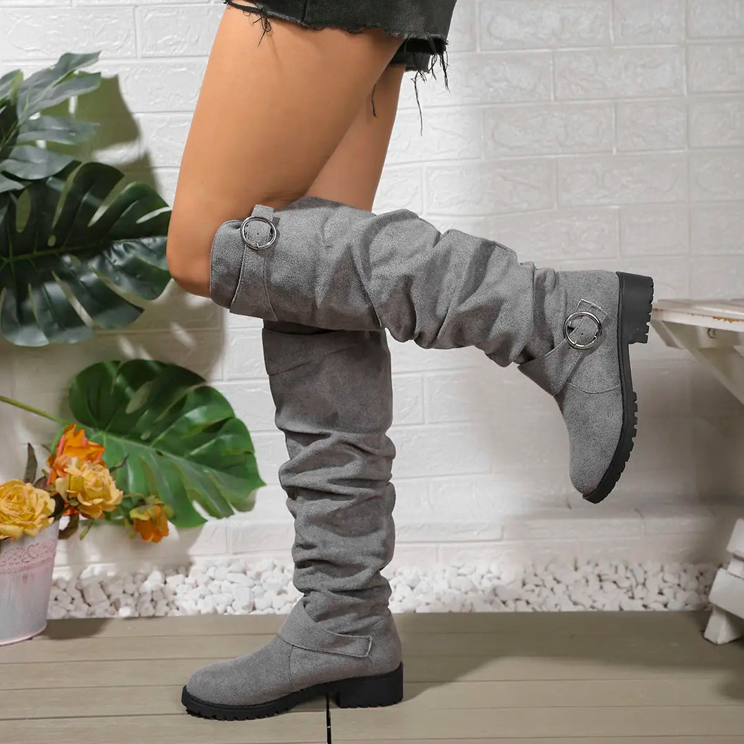 AMANDINE | WOMEN'S SUEDE SLOUCH KNEE HIGH BOOTS 1