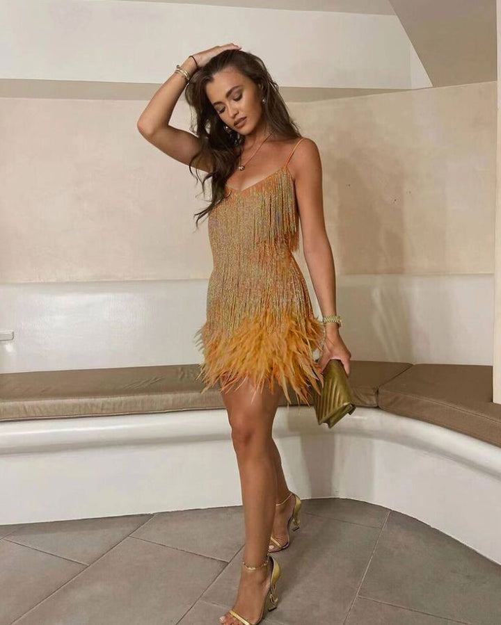 AMARA - FEATHER-HEM PARTY MINI DRESS 12