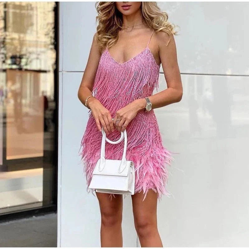 AMARA - FEATHER-HEM PARTY MINI DRESS 3