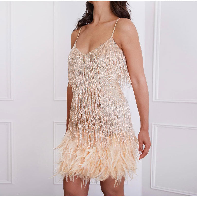 AMARA - FEATHER-HEM PARTY MINI DRESS 4