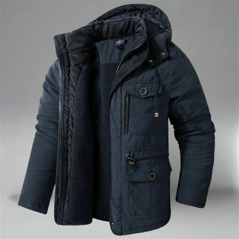 AMBROISE | MEN'S HOODED WINTER PARKA WINDPROOF CARGO POCKETS 3