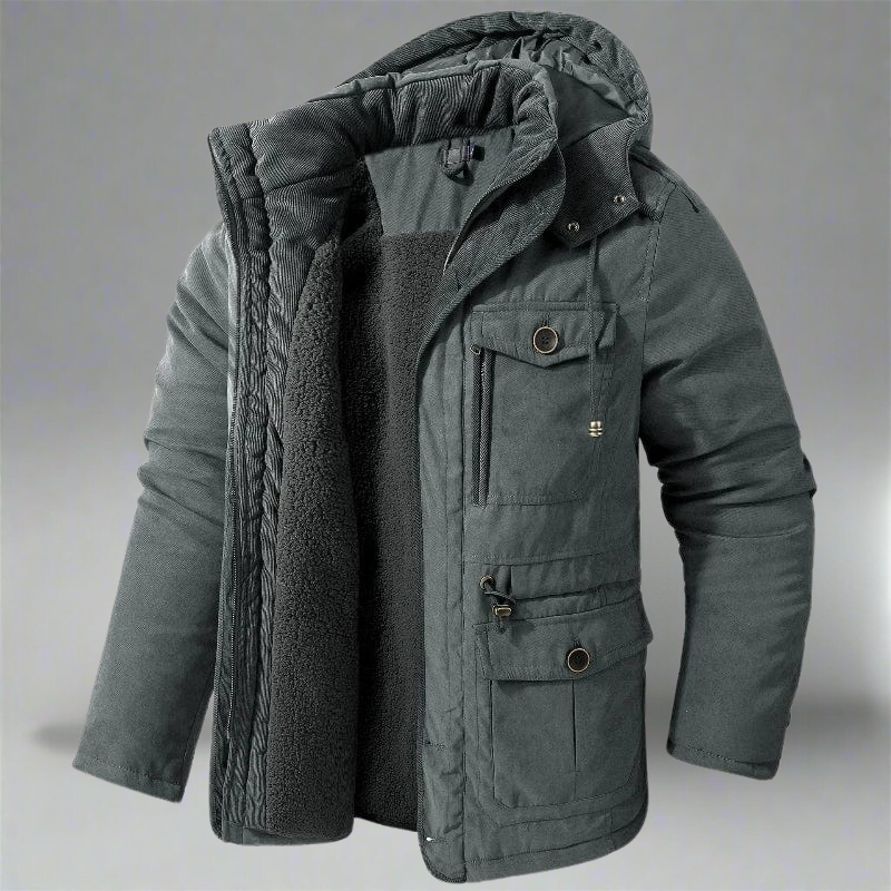 AMBROISE | MEN'S HOODED WINTER PARKA WINDPROOF CARGO POCKETS 4