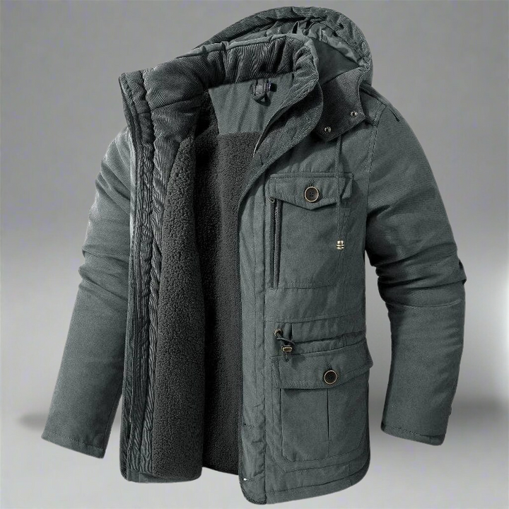 AMBROISE | MEN'S HOODED WINTER PARKA WINDPROOF CARGO POCKETS 4
