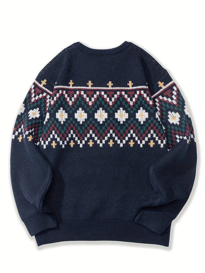 Men's Fair Isle Crew Neck Sweater – Detail View