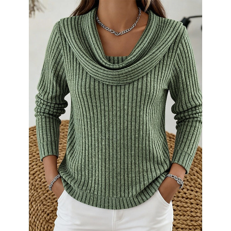 ANSELMINE | WOMEN'S RIBBED COWL NECK LONG SLEEVE TOP 1