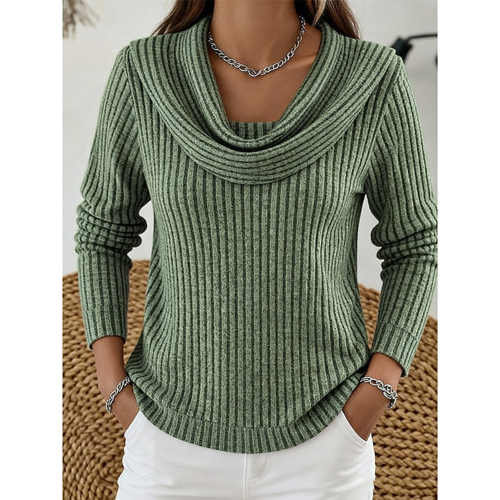ANSELMINE | WOMEN'S RIBBED COWL NECK LONG SLEEVE TOP 1