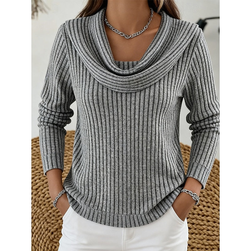 ANSELMINE | WOMEN'S RIBBED COWL NECK LONG SLEEVE TOP 12