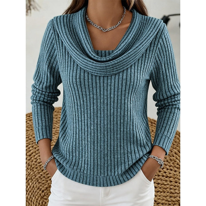 ANSELMINE | WOMEN'S RIBBED COWL NECK LONG SLEEVE TOP 2