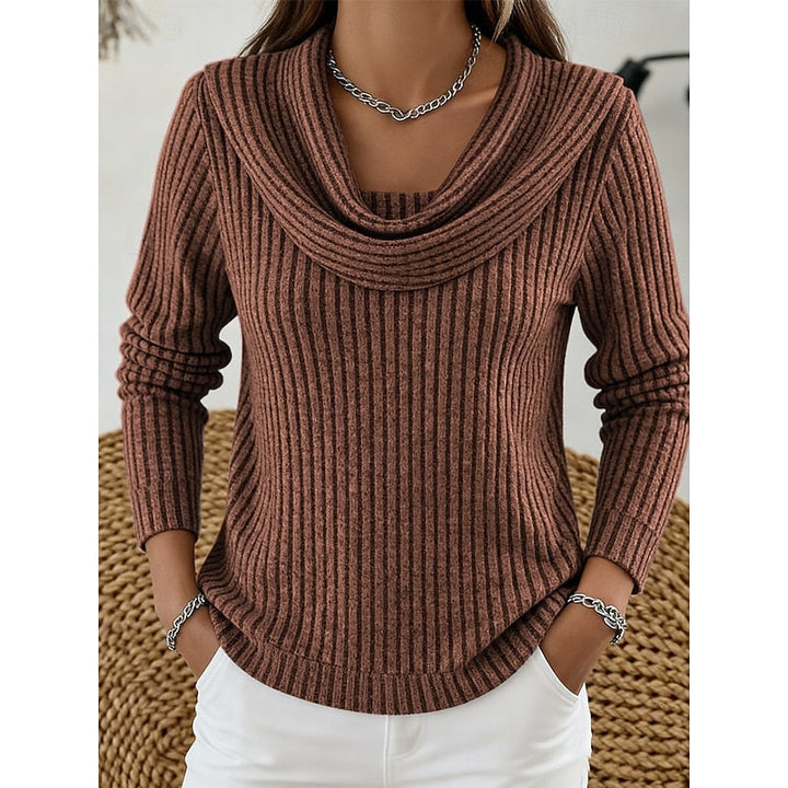 ANSELMINE | WOMEN'S RIBBED COWL NECK LONG SLEEVE TOP 3
