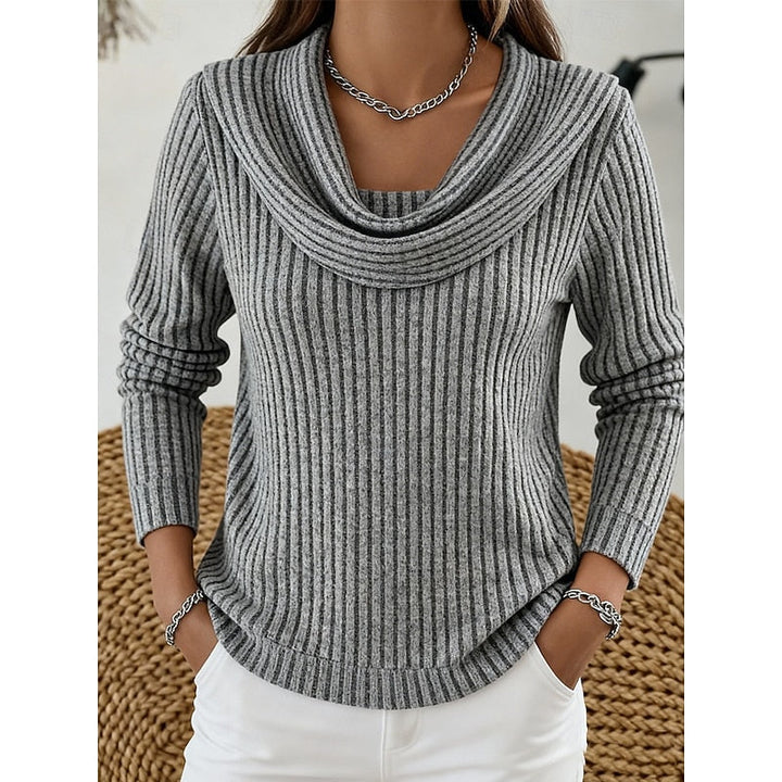 ANSELMINE | WOMEN'S RIBBED COWL NECK LONG SLEEVE TOP 4