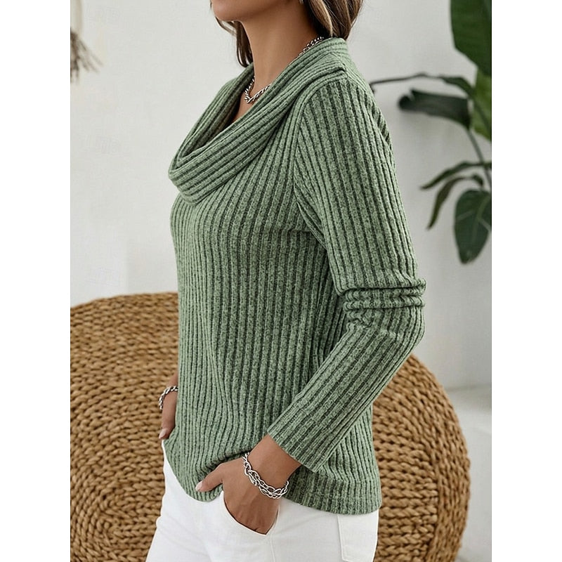 ANSELMINE | WOMEN'S RIBBED COWL NECK LONG SLEEVE TOP 6