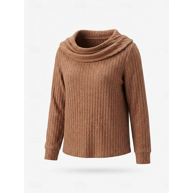 ANSELMINE | WOMEN'S RIBBED COWL NECK LONG SLEEVE TOP 7