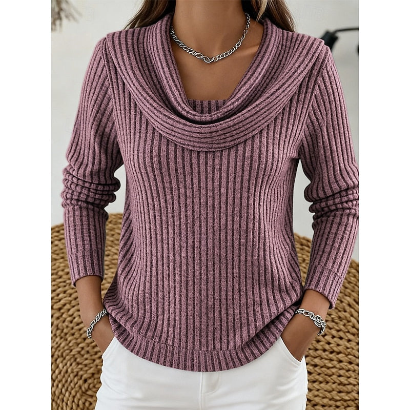 ANSELMINE | WOMEN'S RIBBED COWL NECK LONG SLEEVE TOP