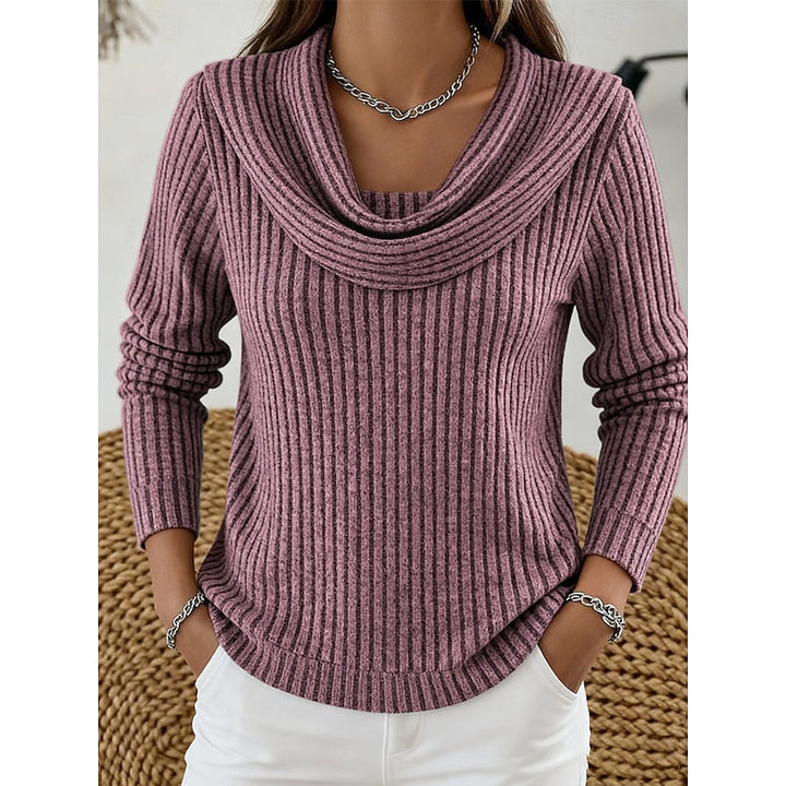 ANSELMINE | WOMEN'S RIBBED COWL NECK LONG SLEEVE TOP