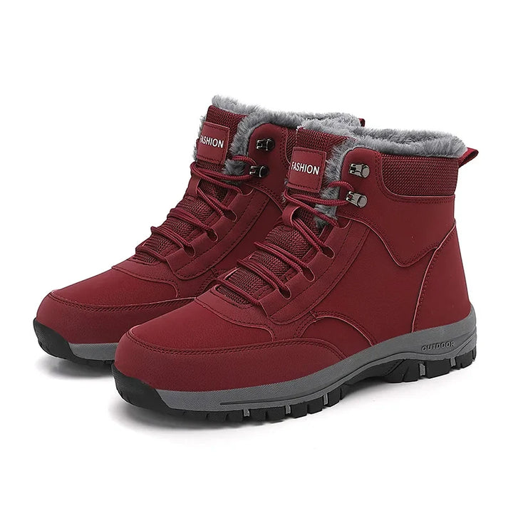 Women's Fur Lined Suede Hiking Boots – Burgundy