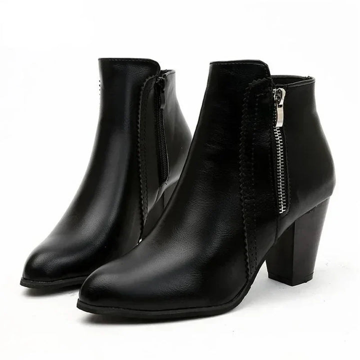 Women's Leather Block Heel Ankle Boots – Black